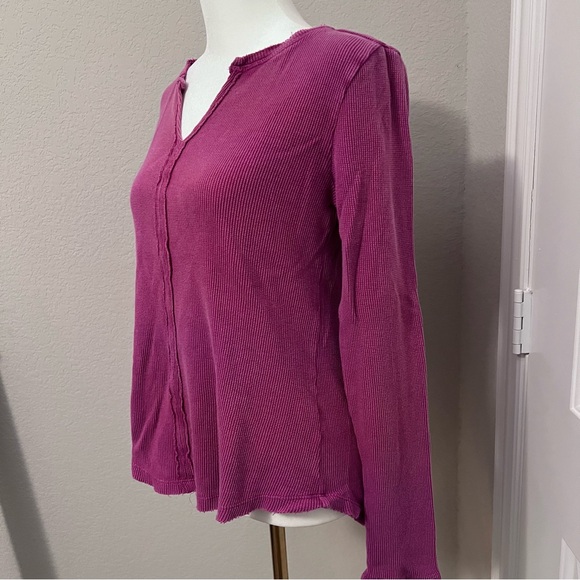 Anthropologie Pilcro thermal long sleeve women’s waffle knit split hem top small - Picture 4 of 16